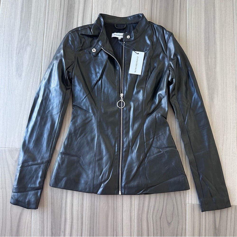 We wore what Vegan leather fitted moto jacket